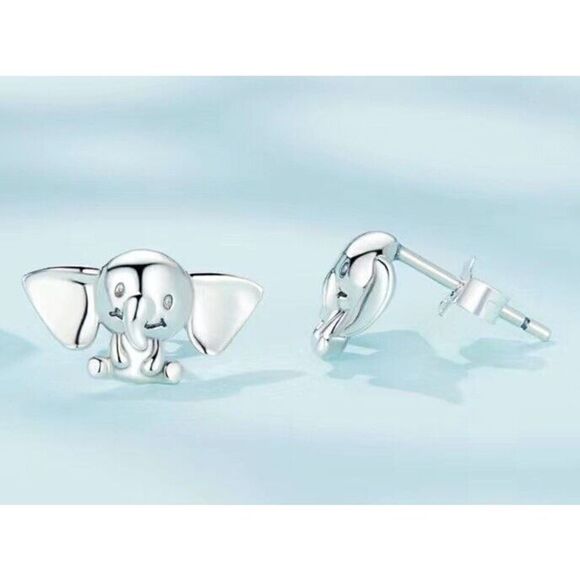925 Sterling Silver Tiny Elephant Stud Earrings - Picture 3 of 7